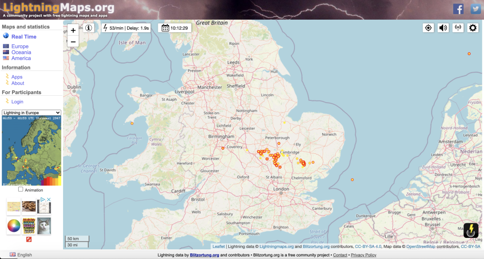 The Lightningmaps.org storm tracker shows where lightning is taking place. (Lightningmaps.org)