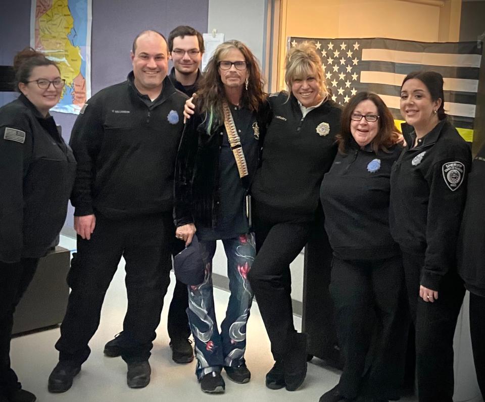 Aerosmith lead singer Steven Tyler visits Plymouth County Control on Thursday, Jan. 26, 2023.