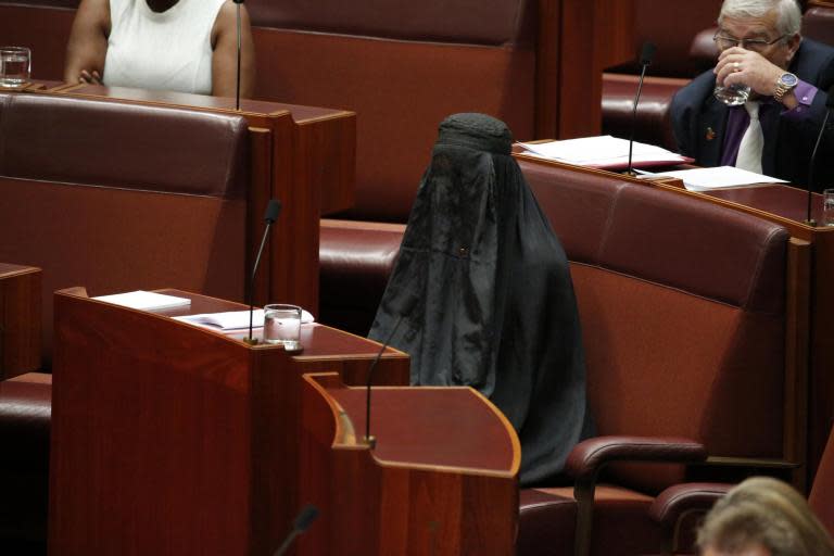 Pauline Hanson: Far-right One Nation leader wears burqa into Australian Senate chamber calling for ban