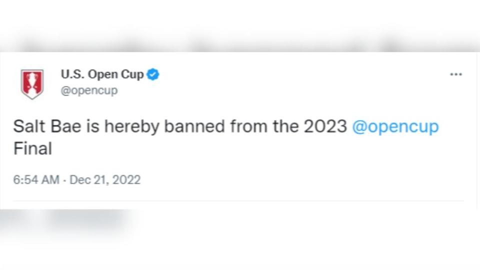 美國公開盃在推特指出，將禁止灑鹽哥觀看冠軍戰。（圖／翻攝自推特）