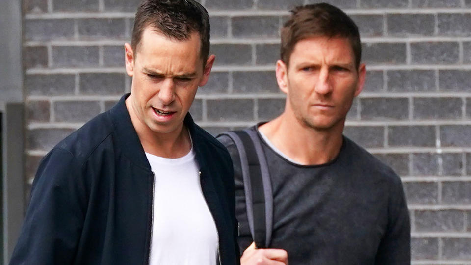 Collingwood assistant coaches Nick Maxwell and Matthew Boyd, pictured here at Magpies headquarters.