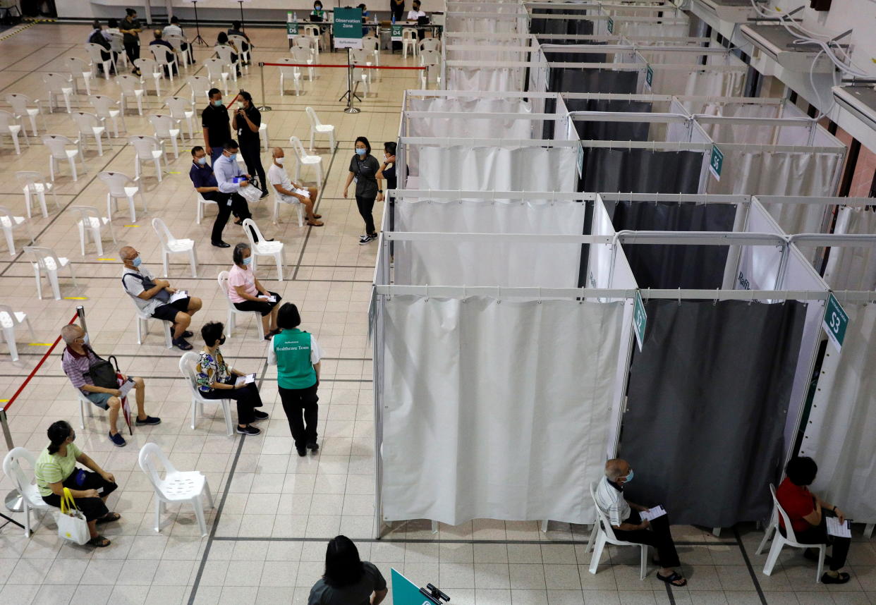 Senior citizens at a vaccination centre in Singapore.