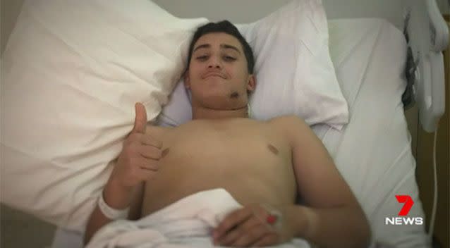 Alessandro Scalzo was flown to hospital from Wangaratta to Melbourne, and is recovering well after surgery. Picture: 7 News