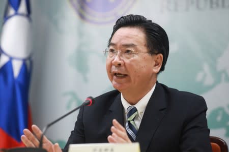 Taiwan Foreign Minister Joseph Wu speaks at a news conference announcing Taiwan's decision to terminate diplomatic ties with the Pacific island nation of Kiribati, in Taipei