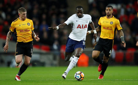 Soccer Football - FA Cup Fourth Round Replay - Tottenham Hotspur vs Newport County - Wembley Stadium, London, Britain - February 7, 2018 Tottenham's Moussa Sissoko in action with Newport County's Scot Bennett and Joss Labadie REUTERS/Eddie Keogh