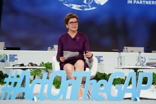 Scotland's first minister Nicola Sturgeon attends the Cop26 summit at the Scottish Event Campus (SEC) in Glasgow for the opening of the Gender Day event. Picture date: Tuesday November 9, 2021. (PA)