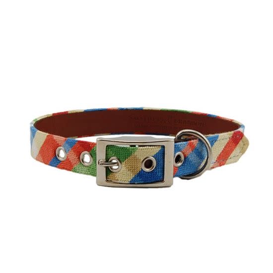 1) Summer Madras Needlepoint Dog Collar