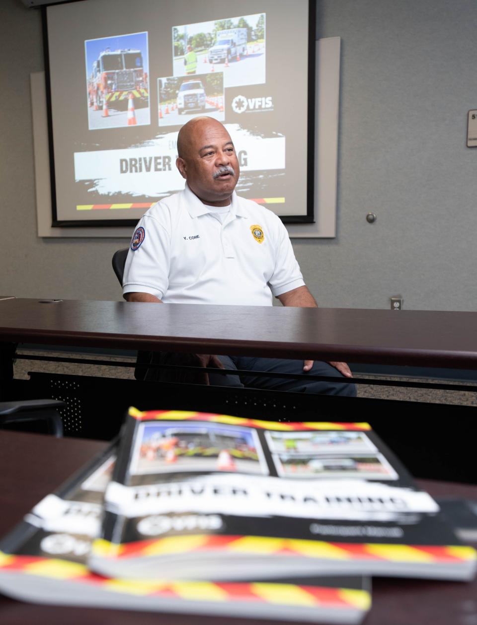 Escambia County Fire Rescue's Assistant District Fire Chief Yoshimi Core talks about his career and being named the 2022 Volunteer Fire Officer of the Year by the Florida Fire Chiefs' Association during an interview at the Escambia County Public Safety building in Pensacola on Wednesday, Jan. 11, 2023.