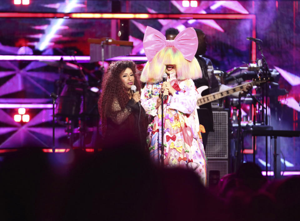 Chaka Khan, left, and Sia perform during the Rock & Roll Hall of Fame Induction Ceremony on Friday, Nov. 3, 2023, at Barclays Center in New York. (Photo by Andy Kropa/Invision/AP)