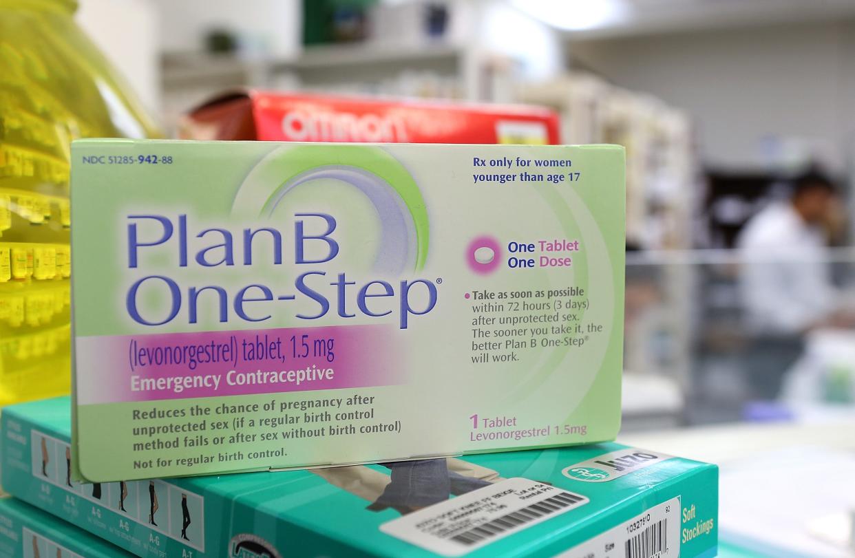 A package of Plan B contraceptive is displayed at Jack's Pharmacy on April 5, 2013 in San Anselmo, California.