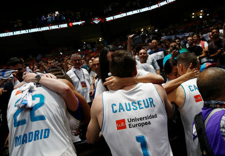 Basketball - Euroleague Final Four Final - Real Madrid vs Fenerbahce Dogus Istanbul - Stark Arena, Belgrade, Serbia - May 20, 2018 Real Madrid players celebrate REUTERS/Alkis Konstantinidis