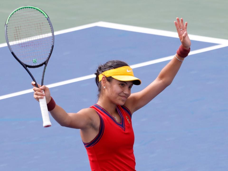 British teenager Emma Raducanu celebrates victory over Stefanie Vogele (USA TODAY Sports)