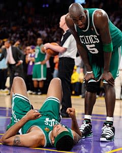 Will this be one of the final images of Rasheed Wallace (on floor), who fouled out on this play, in a Celtics uniform or any NBA uniform?