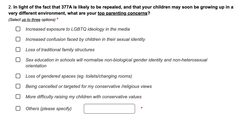 Focus on the Family Singapore survey on Section 377A. (SCREENSHOT: FOTF website)