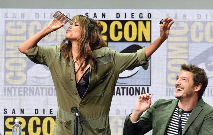 Halle Berry chugged whiskey onstage at Comic-Con Thursday. (Photo: Getty Images)