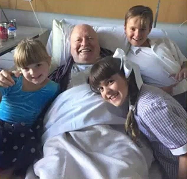 Bert pictured in hospital last month with his grandkids by his side. Source: Instagram