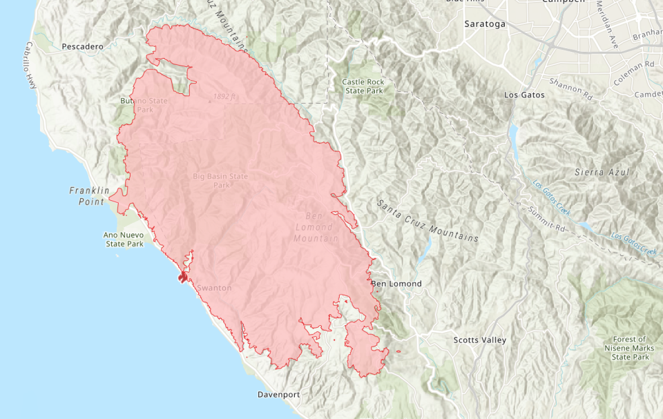 CZU Lightning Complex Fire map courtesy of Cal Fire