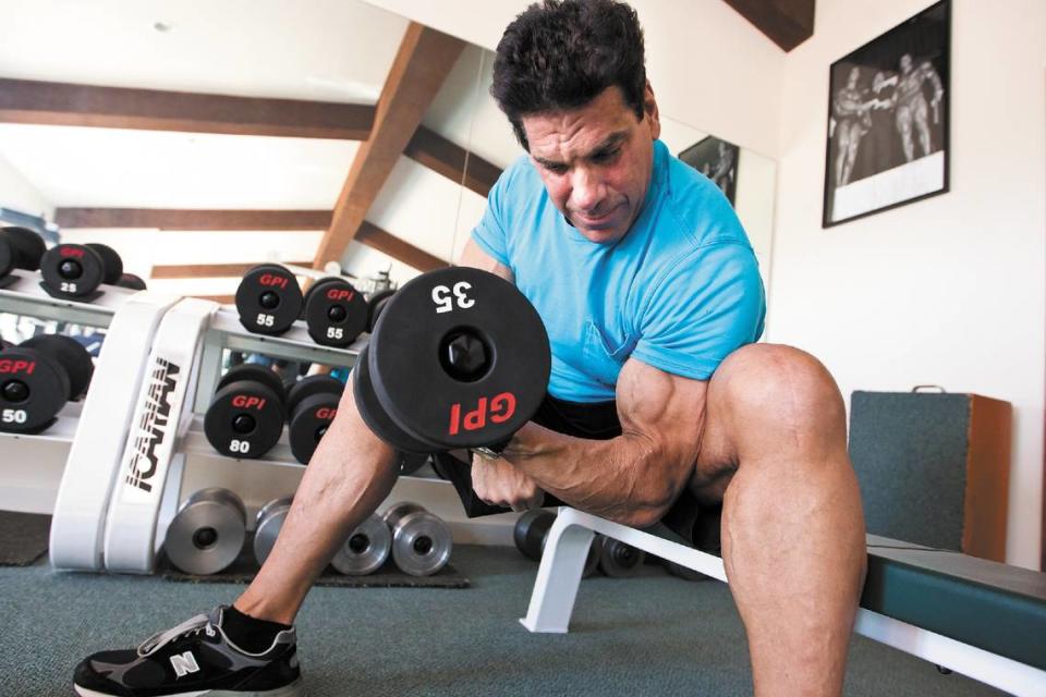 Lou Ferrigno works out in his home gym in Arroyo Grande. ‘This is my temple,’ he says of the space.