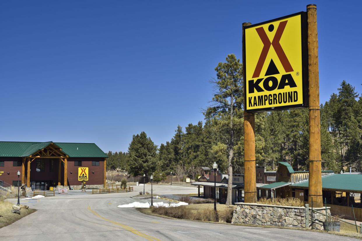 Keystone, South Dakota, USA - April 2, 2013: A KOA campground in the Black Hills near Keystone. Kampgrounds of America is a chain of camping sites with locations across America.