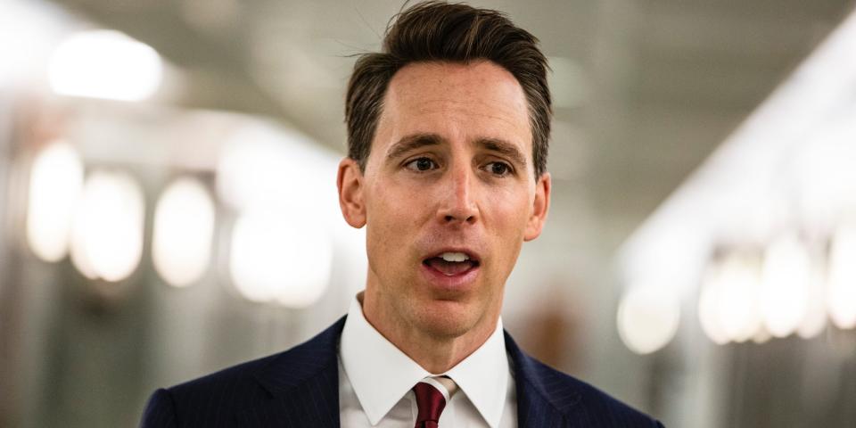 Senator Josh Hawley (R MO) makes a statement after voting in the Judiciary Committee to move the nomination of Judge Amy Coney Barrett to the Supreme Court out of committee and on to the Senate for a full vote on October 22, 2020 in Washington, DC. 