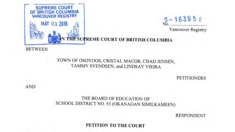 Town of Osoyoos sues local school district over school closing