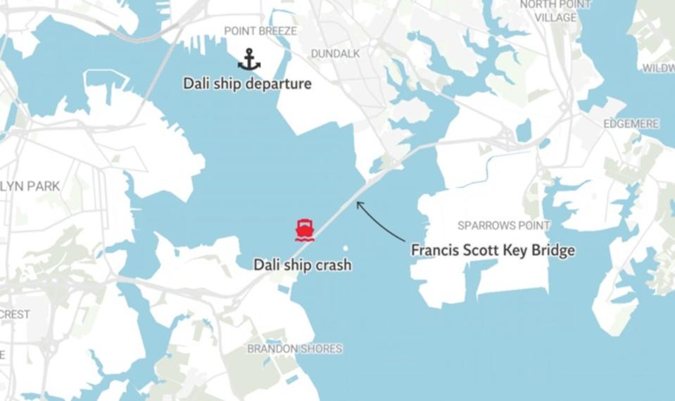 Map of Baltimore bridge collapse (OpenStreet Map Contributors/The Independent)