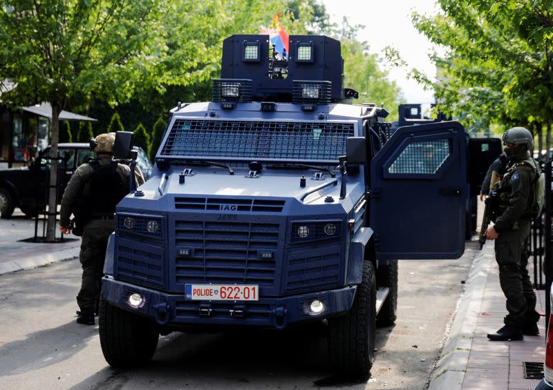 Kosovo special police forces guard the municipal offices in Zvecan