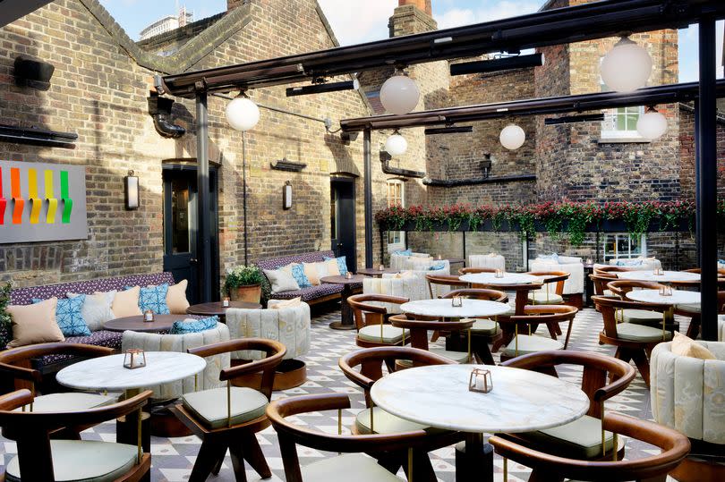 The Courtyard Bar on the third floor of the Greek Street Soho House - the original Soho House property opened 30 years ago