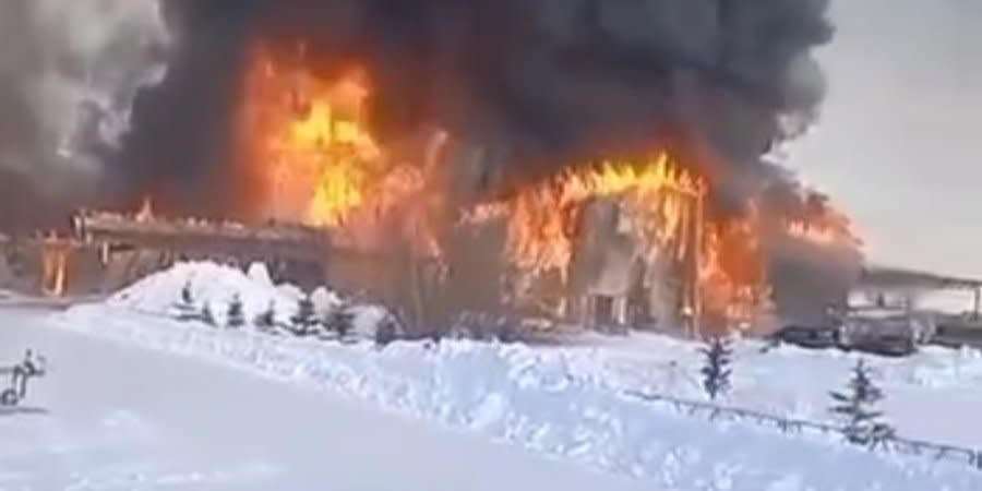 An airboat manufacturing plant caught fire near Russian Krasnoyarsk