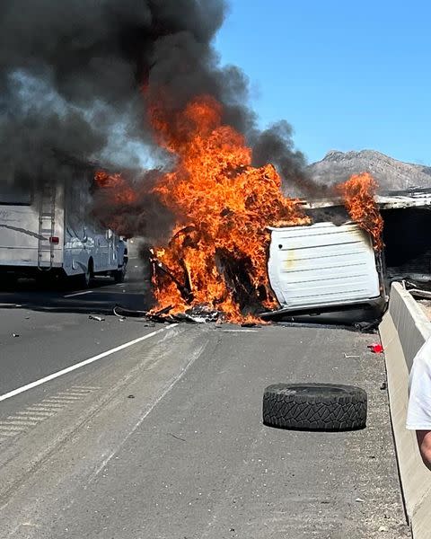 Officials with Hurricane Valley Fire & Rescue responded to a car crash on Tuesday afternoon that left one car in flames. Officials said there were two occupants, but both were able to get out of the car on their own and all patients at the scene refused transportation to the hospital. (Hurricane Valley Fire & Rescue)