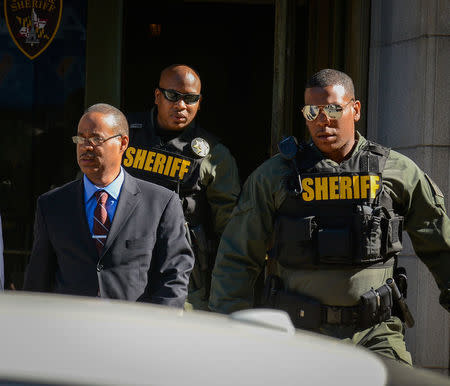 Officer Caesar Goodson leaves the courthouse following the first day of his trial in Baltimore, Maryland, U.S., June 9, 2016. REUTERS/Bryan Woolston