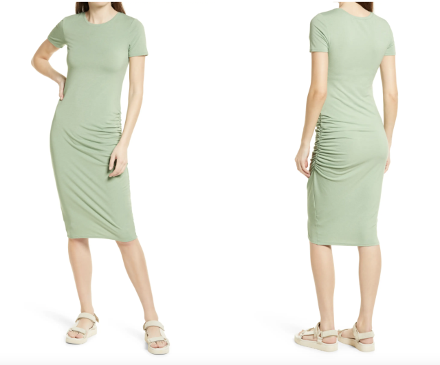 Nordstrom Treasure &amp; Bond Side Ruched Body-Con Dress in Green Basil (Photos via Nordstrom)