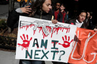 <p>Students from Fiorello H. Laguardia High School march out of their school in support of a National School Walkout in Manhattan, New York City, April 20, 2018. (Photo: Mike Segar/Reuters) </p>