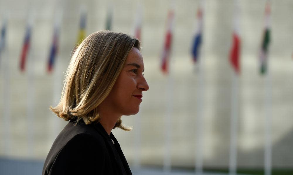 Federica Mogherini arrives for the EU foreign affairs meeting in Luxembourg on 16 October 2017.