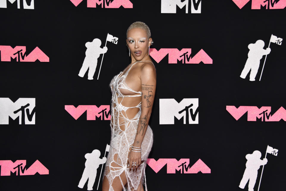 Doja Cat arrives at the MTV Video Music Awards on Tuesday, Sept. 12, 2023, at the Prudential Center in Newark, N.J. (Photo by Evan Agostini/Invision/AP)