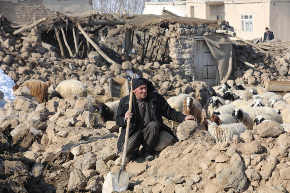 <strong>Quakes ravage Turkey, the Caribbean:</strong> A man watches sheep in an area of collapsed stable building after a magnitude 5.9 earthquake struck near the border with Iran, in Ozpinar neighbourhood of Baskale district in eastern Van province of Turkey on February 24, 2020. Dozens of people were killed in the quake. In the Caribbean too, a temblor caused massive damage to life and property.