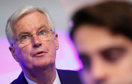 The European Union's chief Brexit negotiator Michel Barnier addresses the European Economic and Social Committee plenary session in Brussels, Belgium July 6, 2017. REUTERS/Yves Herman