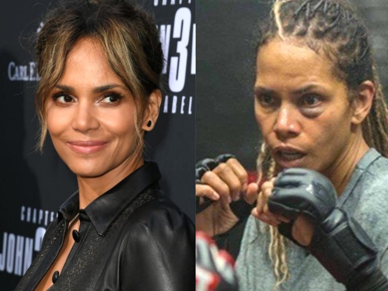 Halle Berry on the red carpet in 2019, and in her new film 'Bruised' (Kevin Winter/Getty Images/Sierra/Affinity)