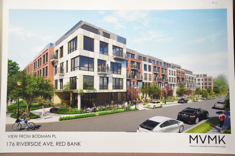 New site renderings for the 176 Riverside Ave. project presented to the Red Bank Planning Board on Monday, April 4, 2022 at the Borough Hall in Red Bank, New Jersey. 