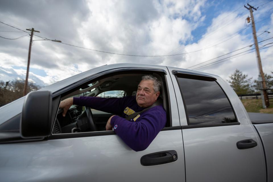 Wayne Romesburg sits in his truck at Riverwalk Park in Columbia, Tenn., on Friday, Jan. 28, 2022.