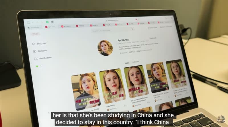 烏克蘭正妹發現她的臉被盜用做成多個AI分身，製作深偽影片宣揚中俄情誼。(圖／翻攝自Olga Loiek YT)