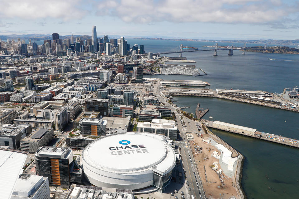 An aerial view of the Chase Center in San Francisco earlier this year. (Photo by Brandon Sloter/Getty Images)