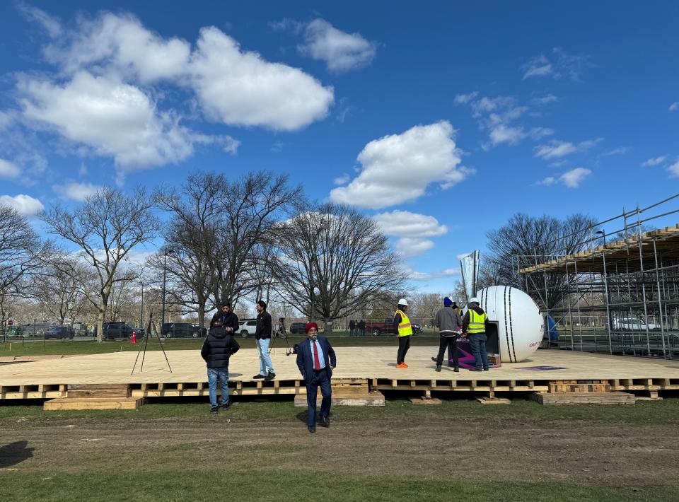 The location, where the players locker rooms are expected to take shape, on March 19, 2024, at the Nassau County Cricket Stadium on Long Island, New York.