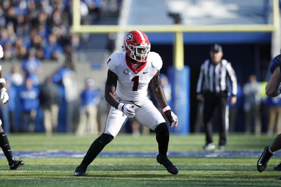 LEXINGTON, KY - NOVEMBER 03: Brenton Cox #1 of the Georgia Bulldogs in action during the game against the Kentucky Wildcats at Kroger Field on November 3, 2018 in Lexington, Kentucky. Georgia won 34-17. (Photo by Joe Robbins/Getty Images)