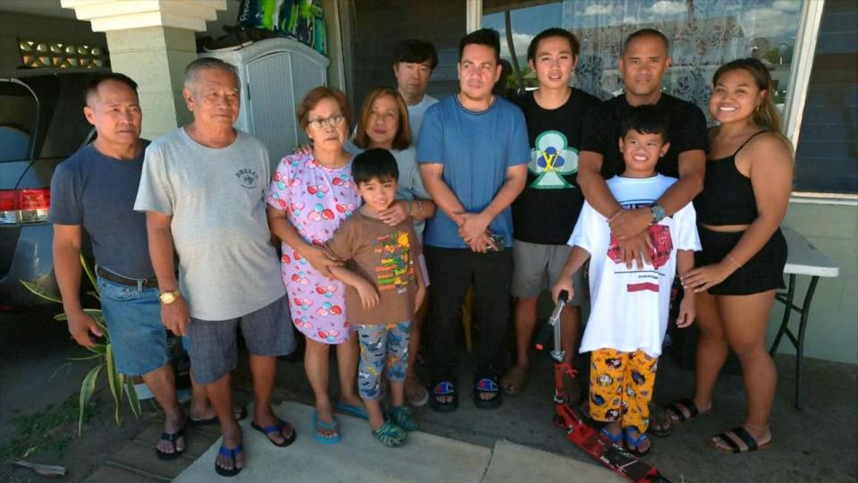 PHOTO: The Brillante and Pasalos household of 27 people were all displaced from one Lahaina home. (ABC News)