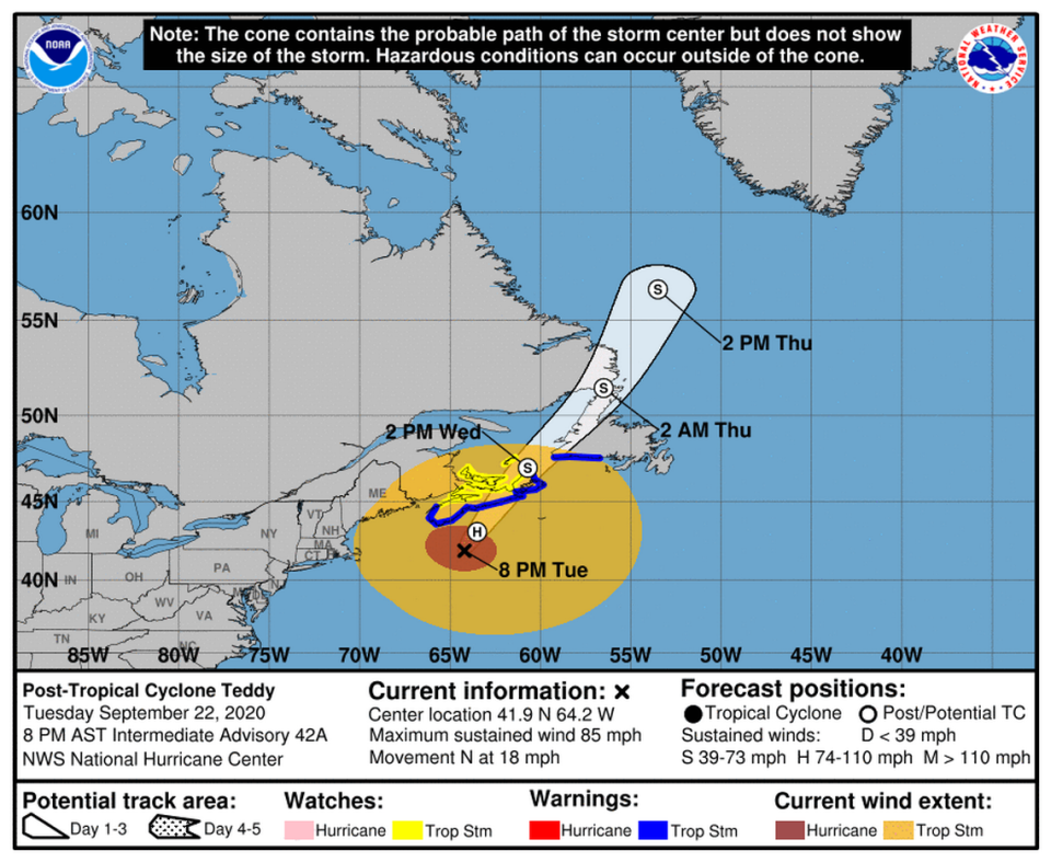 Hurricane Teddy could reach Nova Scotia as a powerful Category 2 storm.