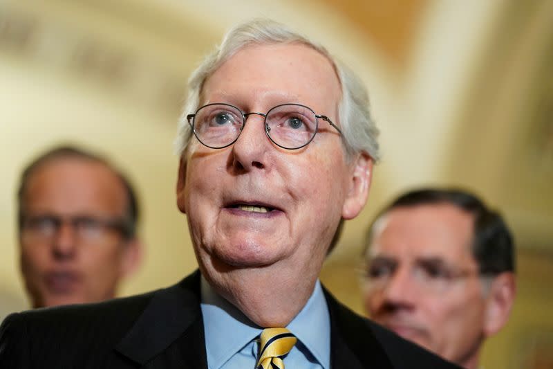 Senate Minority Leader Mitch McConnell (R-KY) speaks to the media in Washington