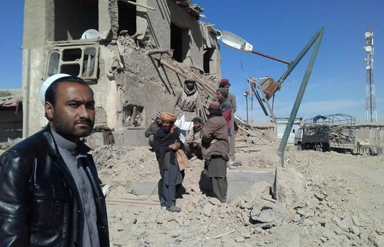 The scene in Yahyakhail in Paktika province on February 8, 2016 after a suicide attacker blew himself up among people queuing at a bakery