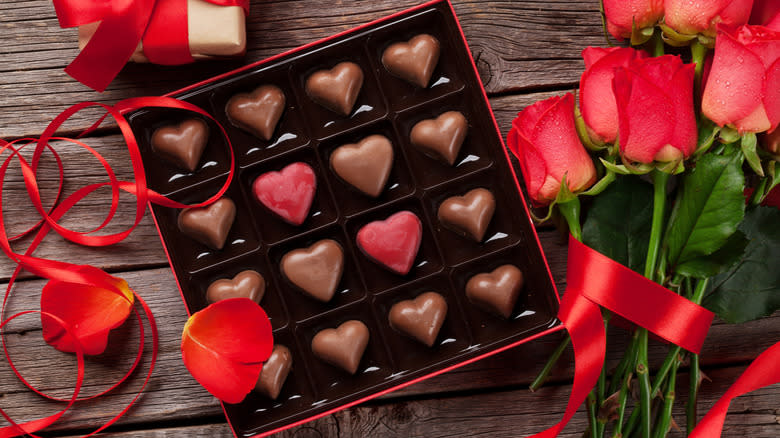 Box of Valentine's chocolates on table