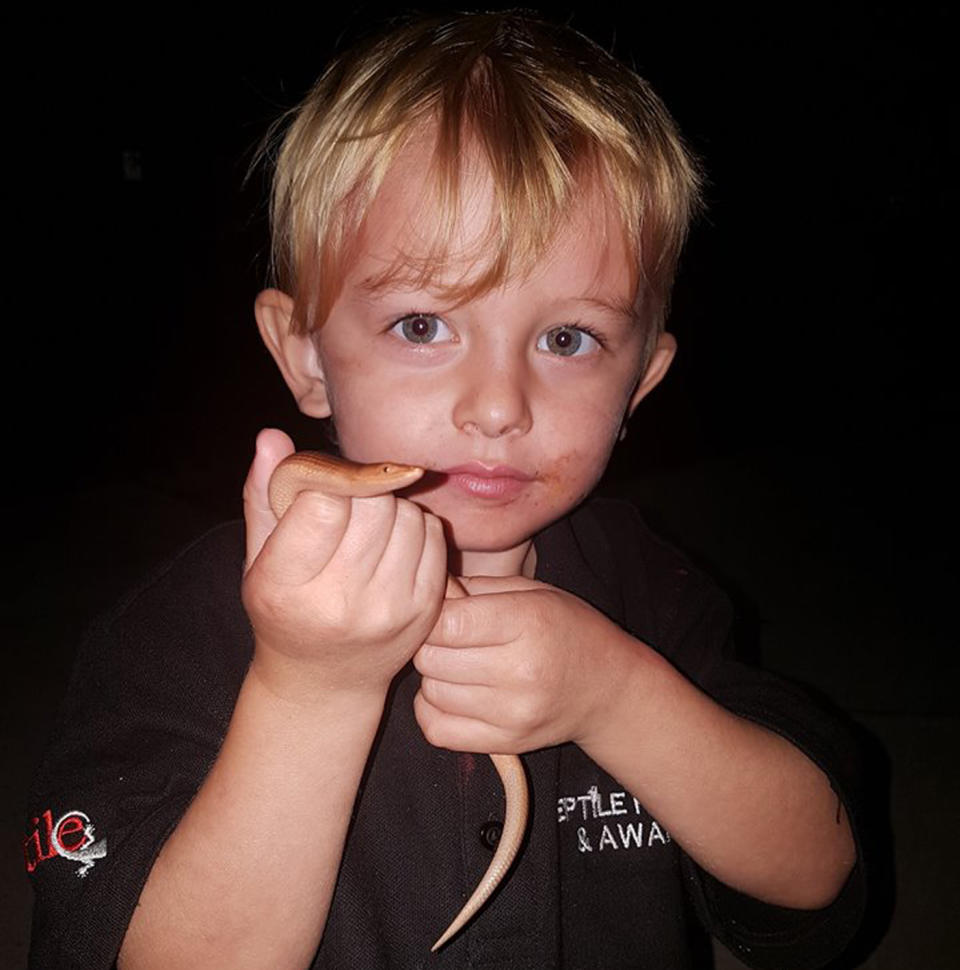 The three-year-old also interacts with reptiles at home. Source: Jensen Harrison lil Snake Boy/ Facebook